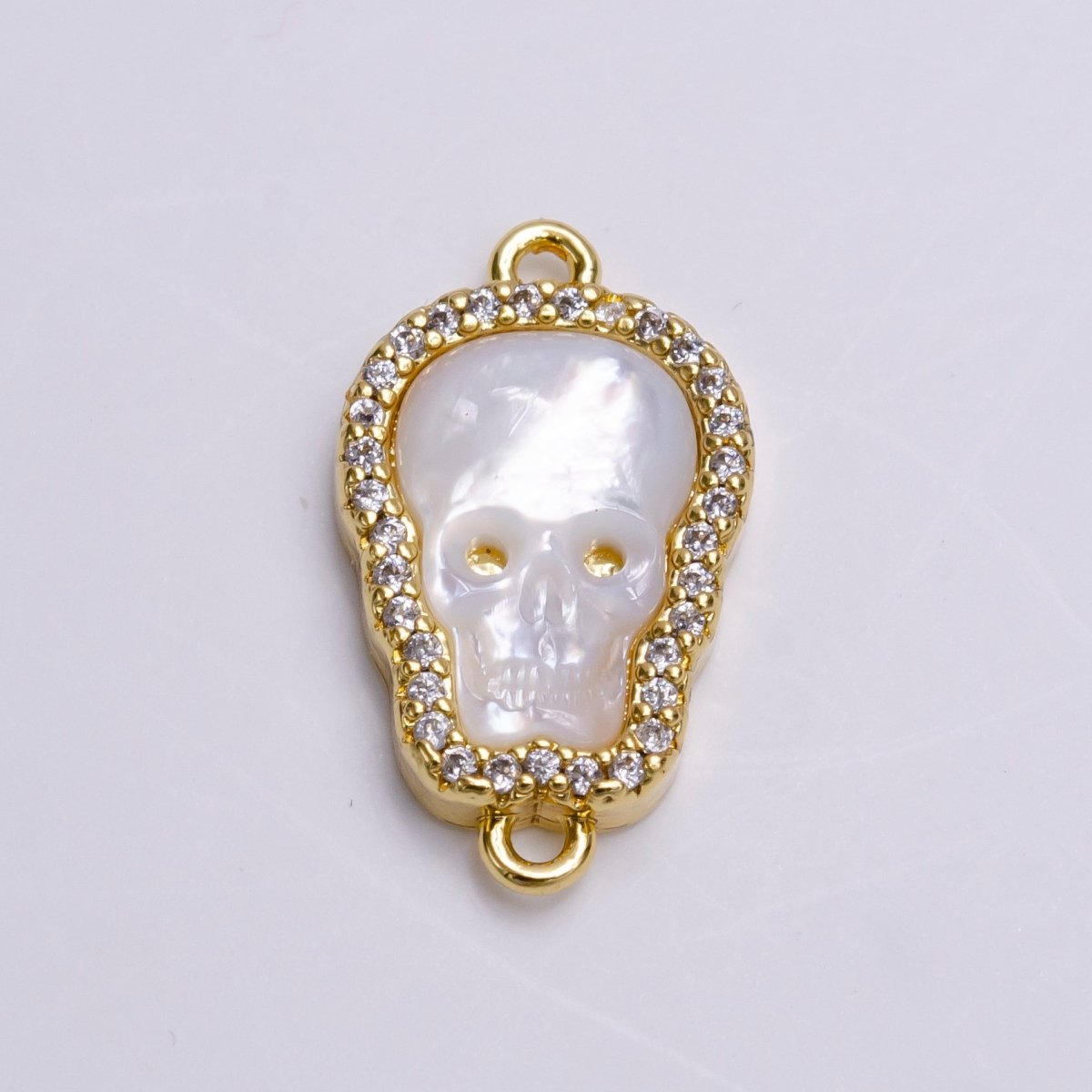 14K Gold Filled Skeleton Skull Shell Pearl Micro Paved Connector | Y-752 - DLUXCA