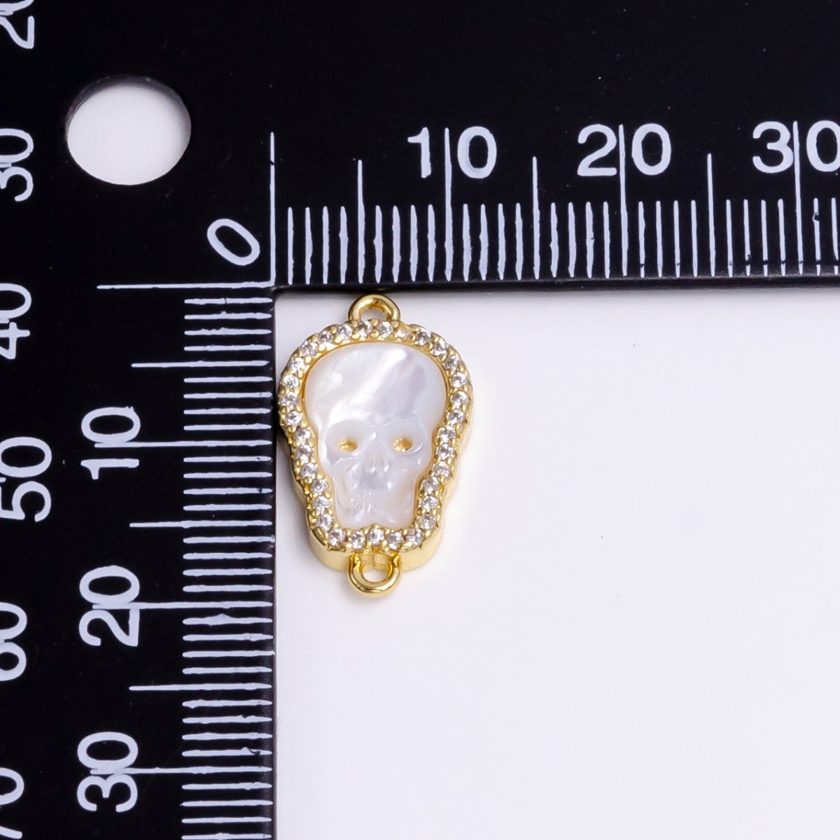 14K Gold Filled Skeleton Skull Shell Pearl Micro Paved Connector | Y-752 - DLUXCA