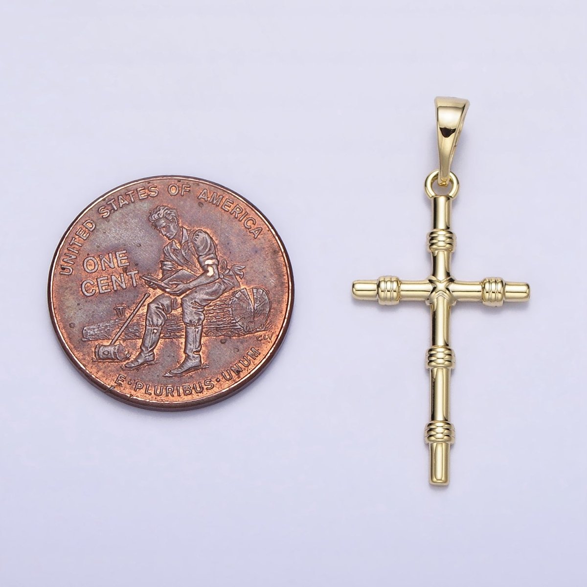 14K Gold Filled Slim Simple Cross Charm Religious Pendant AA297 - DLUXCA