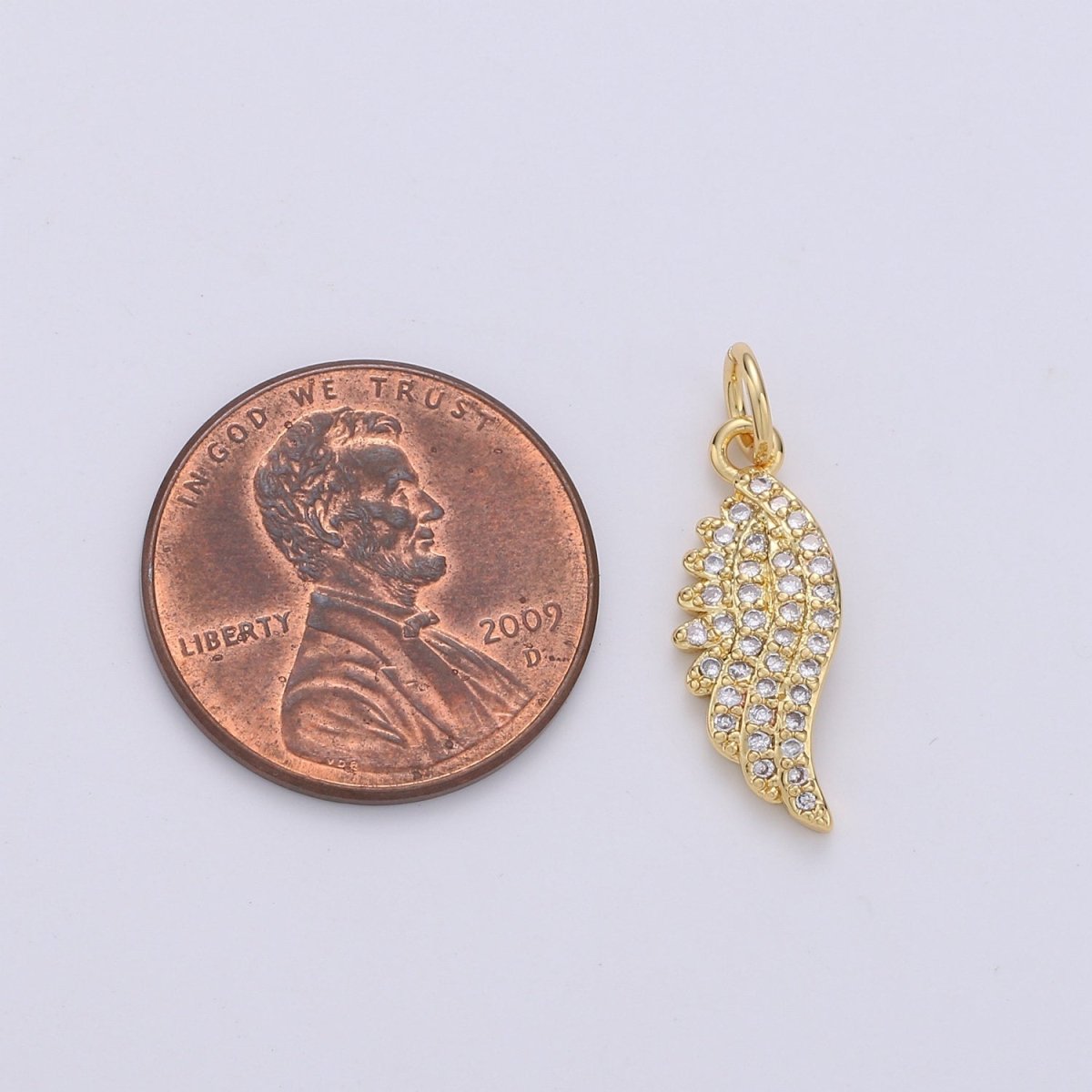 14k Gold Filled Small Gold Angel Wing Charm - Tiny Add on Charm - Delicate Feather Pendant for Bracelet, Necklace, Earring Component, D-255 - DLUXCA