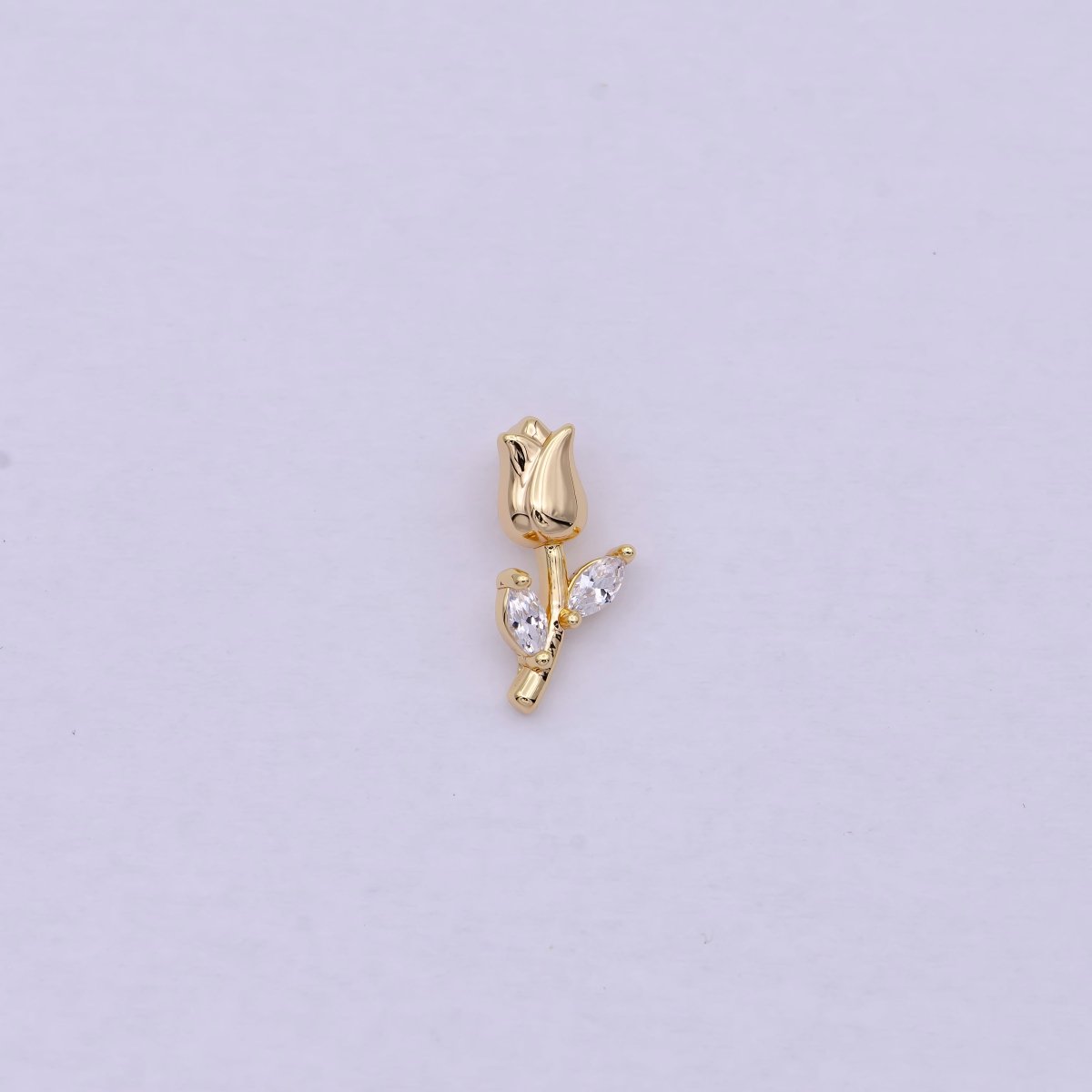 14K Gold Filled Small Rose Flower with Marquise Leaf Charm | C-384 - DLUXCA