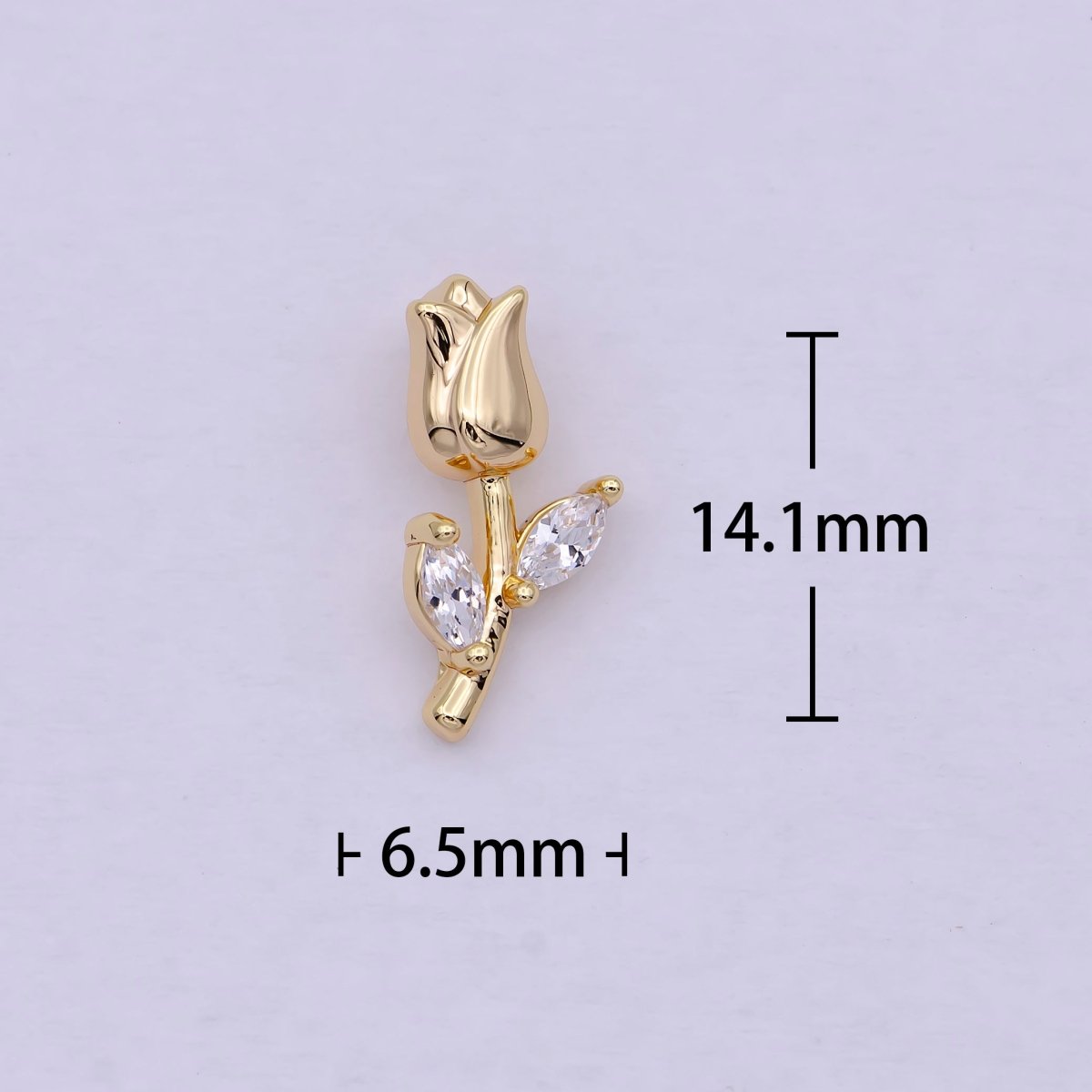 14K Gold Filled Small Rose Flower with Marquise Leaf Charm | C-384 - DLUXCA