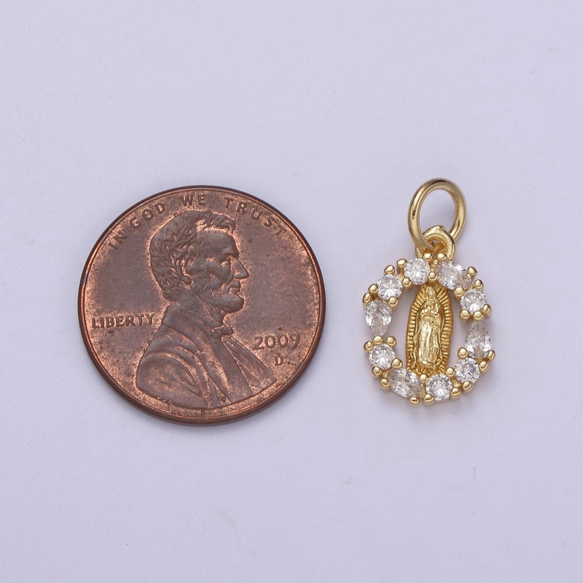 14k Gold Filled Small Round Our Lady of Guadalupe Charm Virgin Mary Circle CZ Religious Catholic Jesus Rosary C-576 - DLUXCA