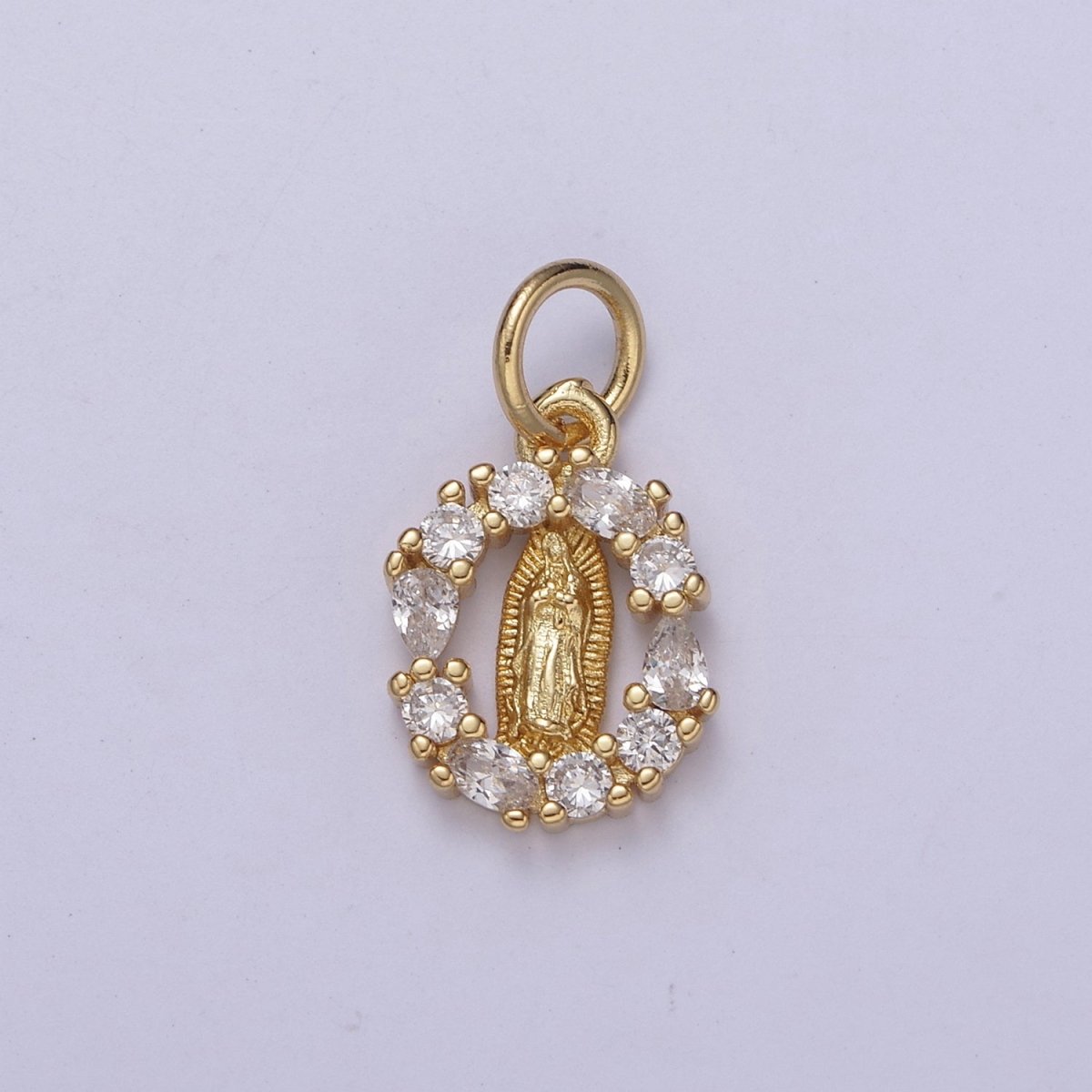 14k Gold Filled Small Round Our Lady of Guadalupe Charm Virgin Mary Circle CZ Religious Catholic Jesus Rosary C-576 - DLUXCA