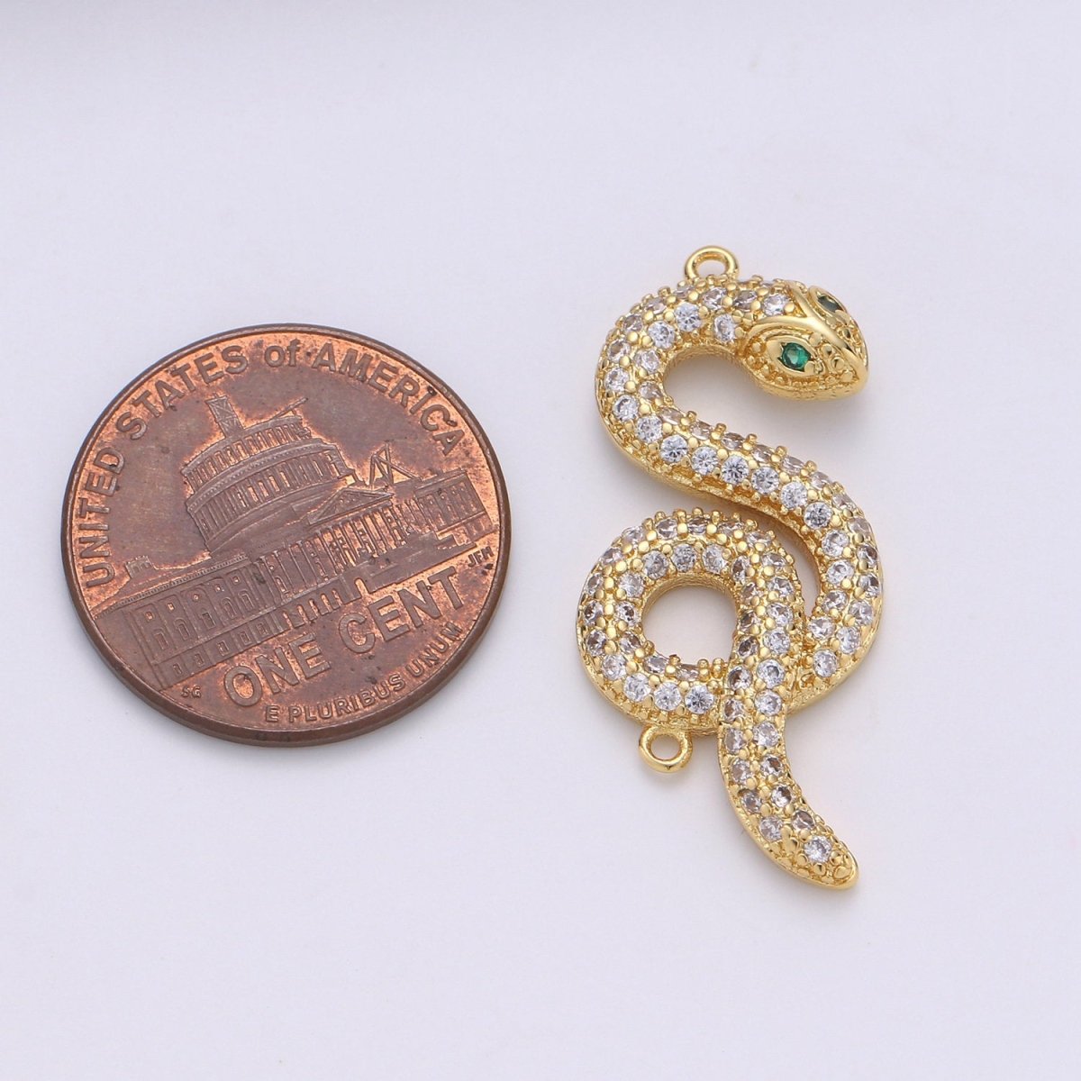 14K Gold Filled Snake Connector, Serpent Animal Lover Link Connector Cubic Zirconia Bracelet Connector, Necklace Pendant Findings For Jewelry Making Supply F-455 - DLUXCA