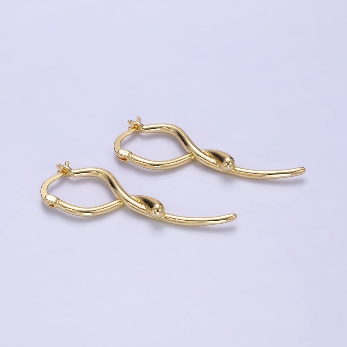 14K Gold Filled Snake Minimalist Drop Latch Hoop Earrings | AE523 - DLUXCA