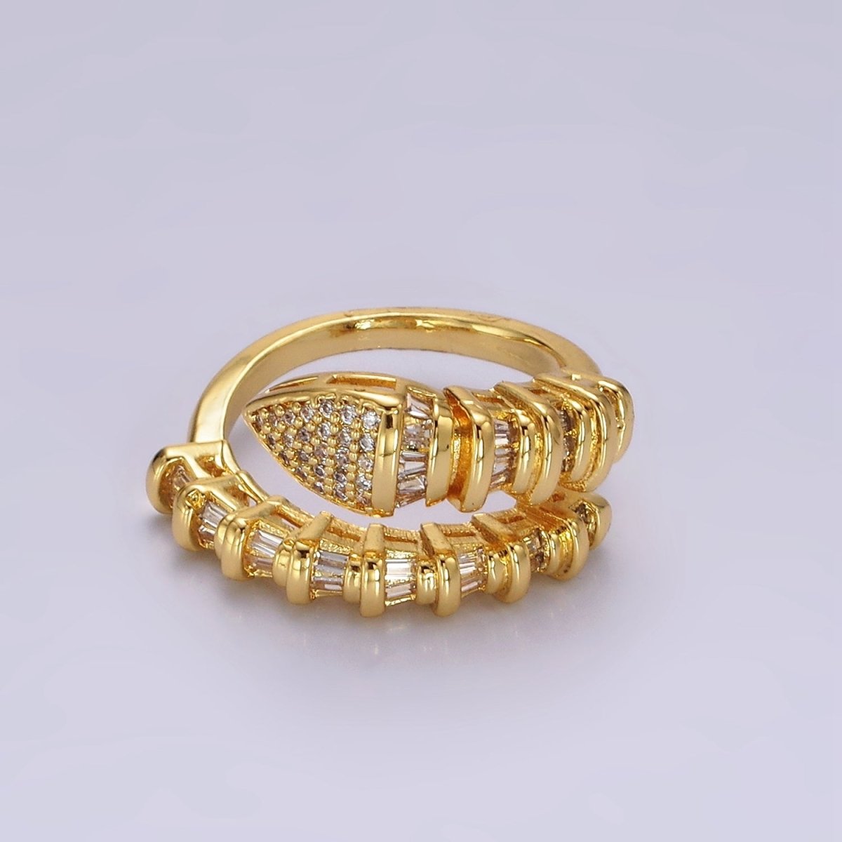 14K Gold Filled Snake Serpent Animal Micro Paved CZ Baguette Wrap Ring | O1164 - DLUXCA