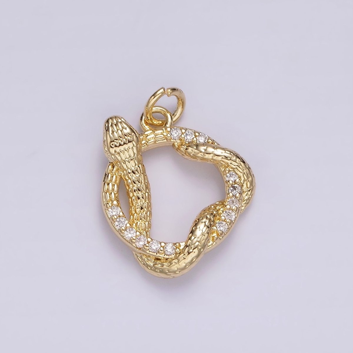 14K Gold Filled Snake Serpent Slither Open Circular Round Micro Paved CZ Charm | AG503 - DLUXCA