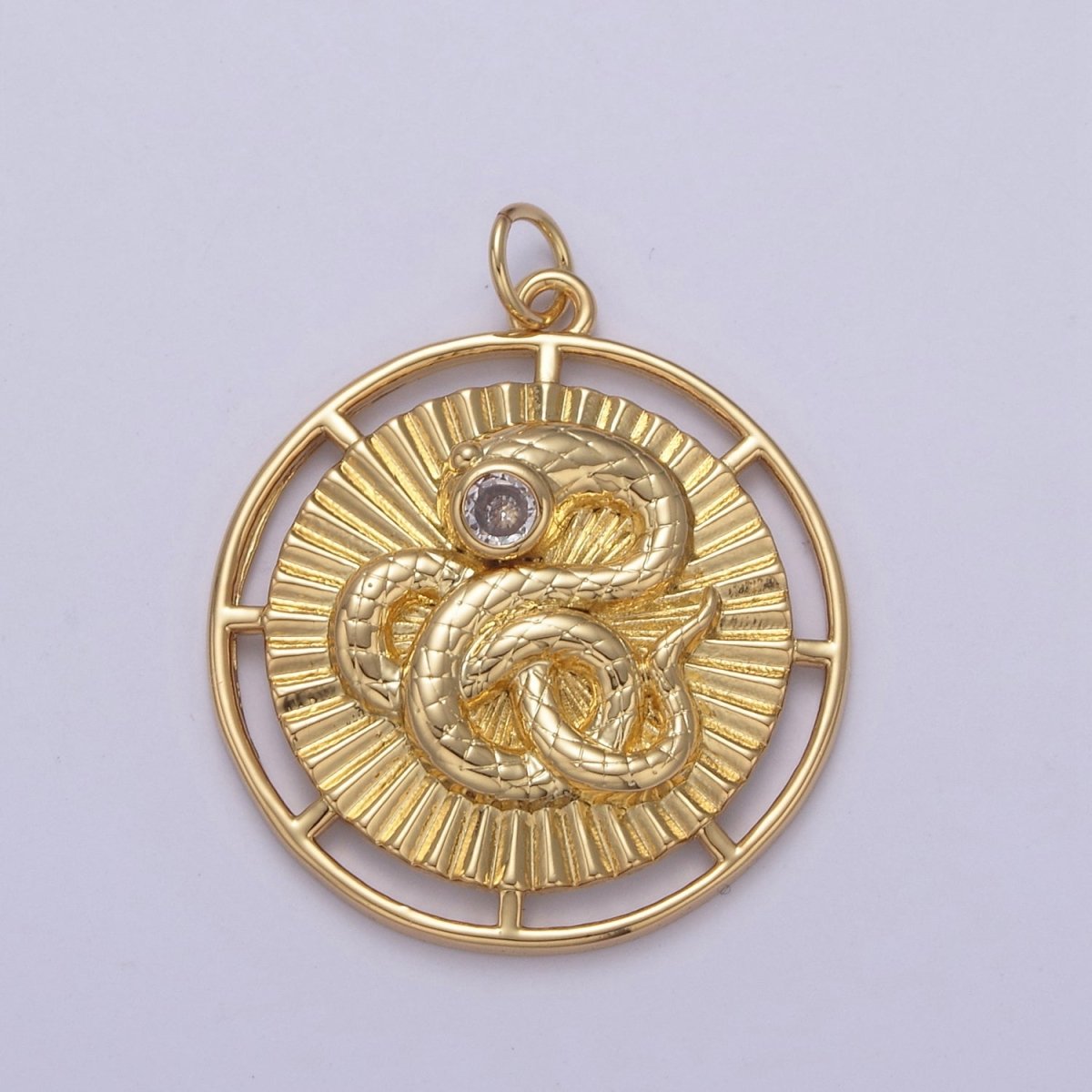 14K Gold Filled Snake Serpent Slithering Sunburst Open 30mm Round Charm | N748 - DLUXCA