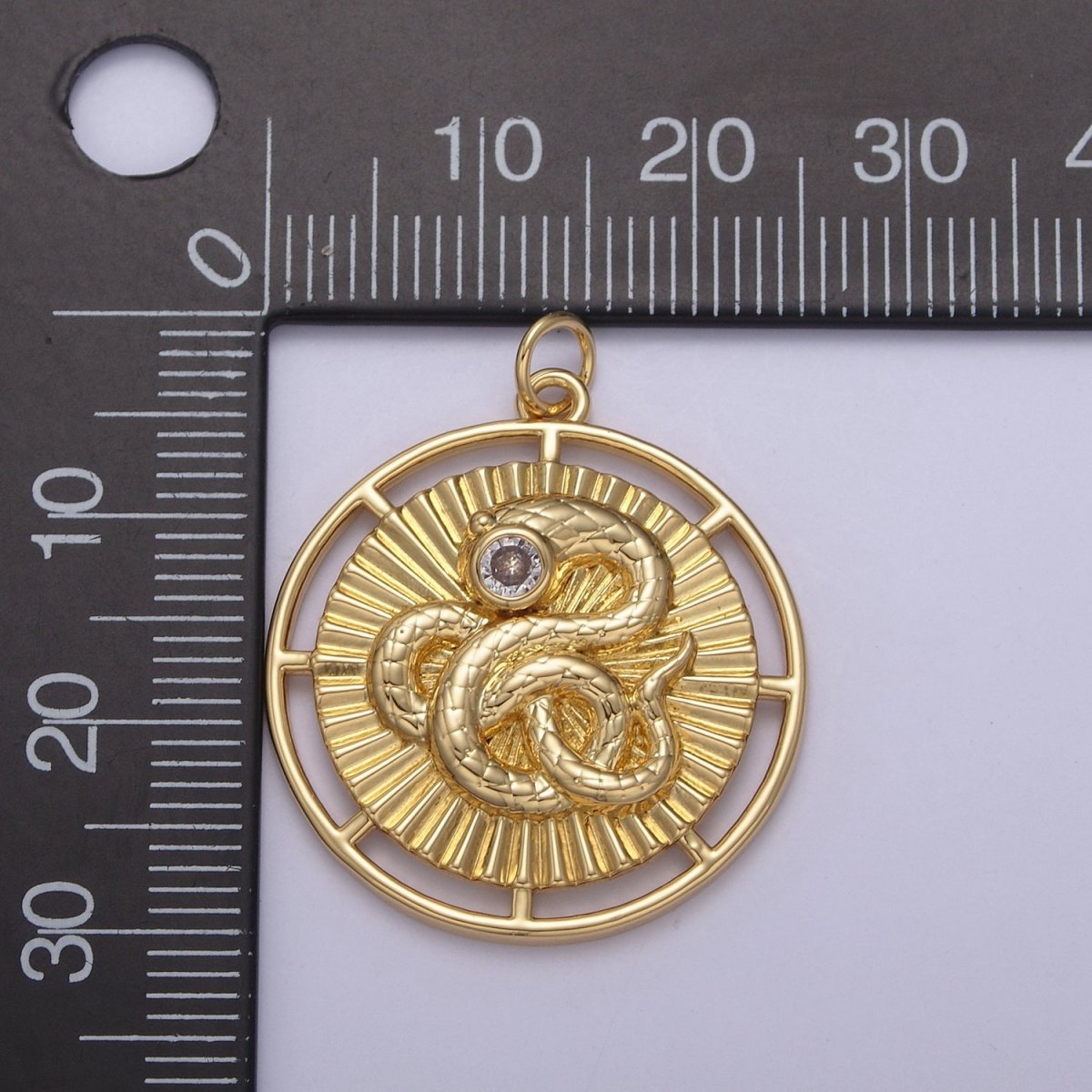 14K Gold Filled Snake Serpent Slithering Sunburst Open 30mm Round Charm | N748 - DLUXCA