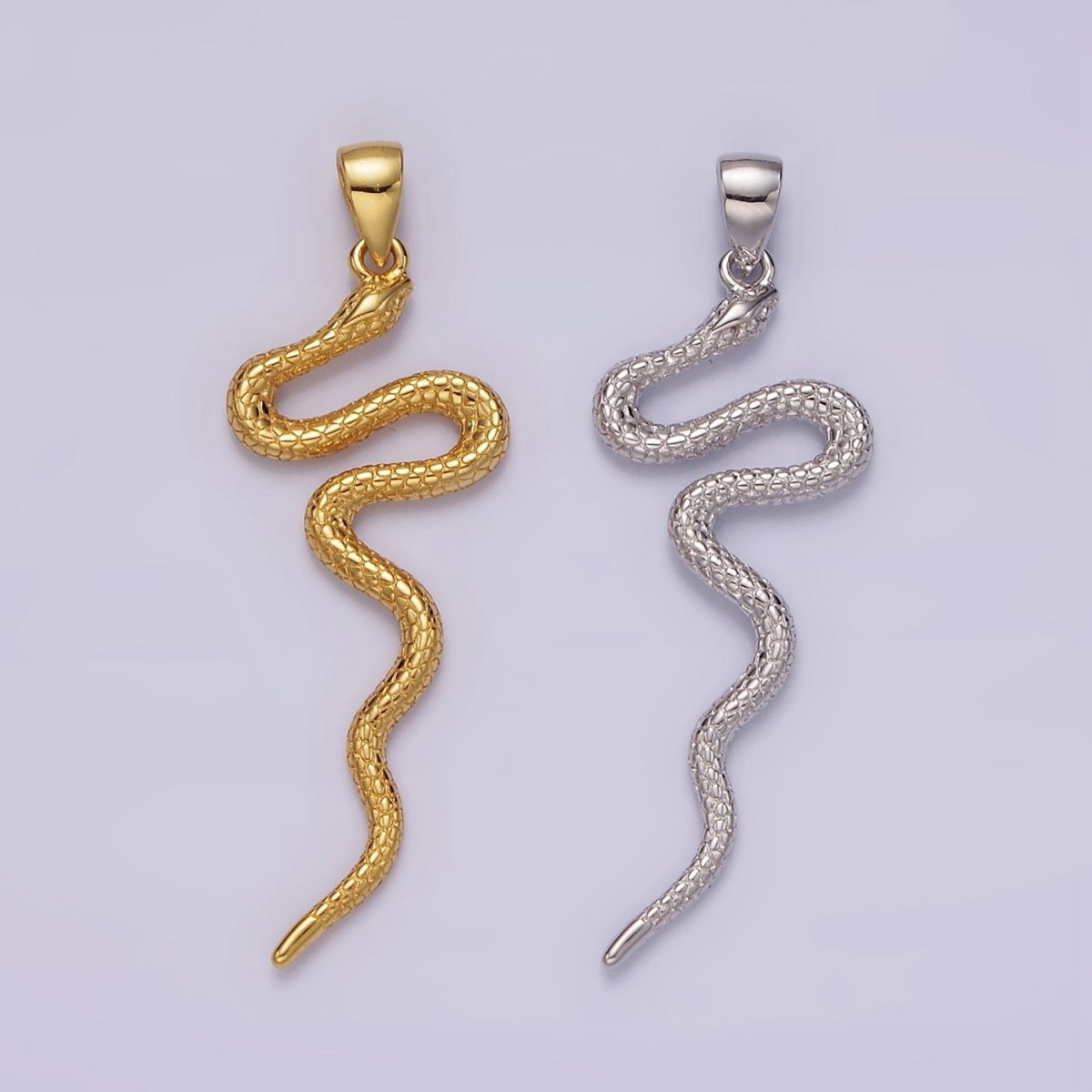 14K Gold Filled Snake Slithering Serpent Scale Textured Pendant in Gold & Silver | N1791 N1792 - DLUXCA