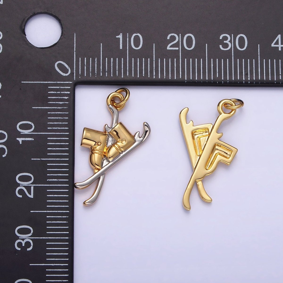 14K Gold Filled Snow Ski Boots Mixed Metal Charm | AG627 - DLUXCA