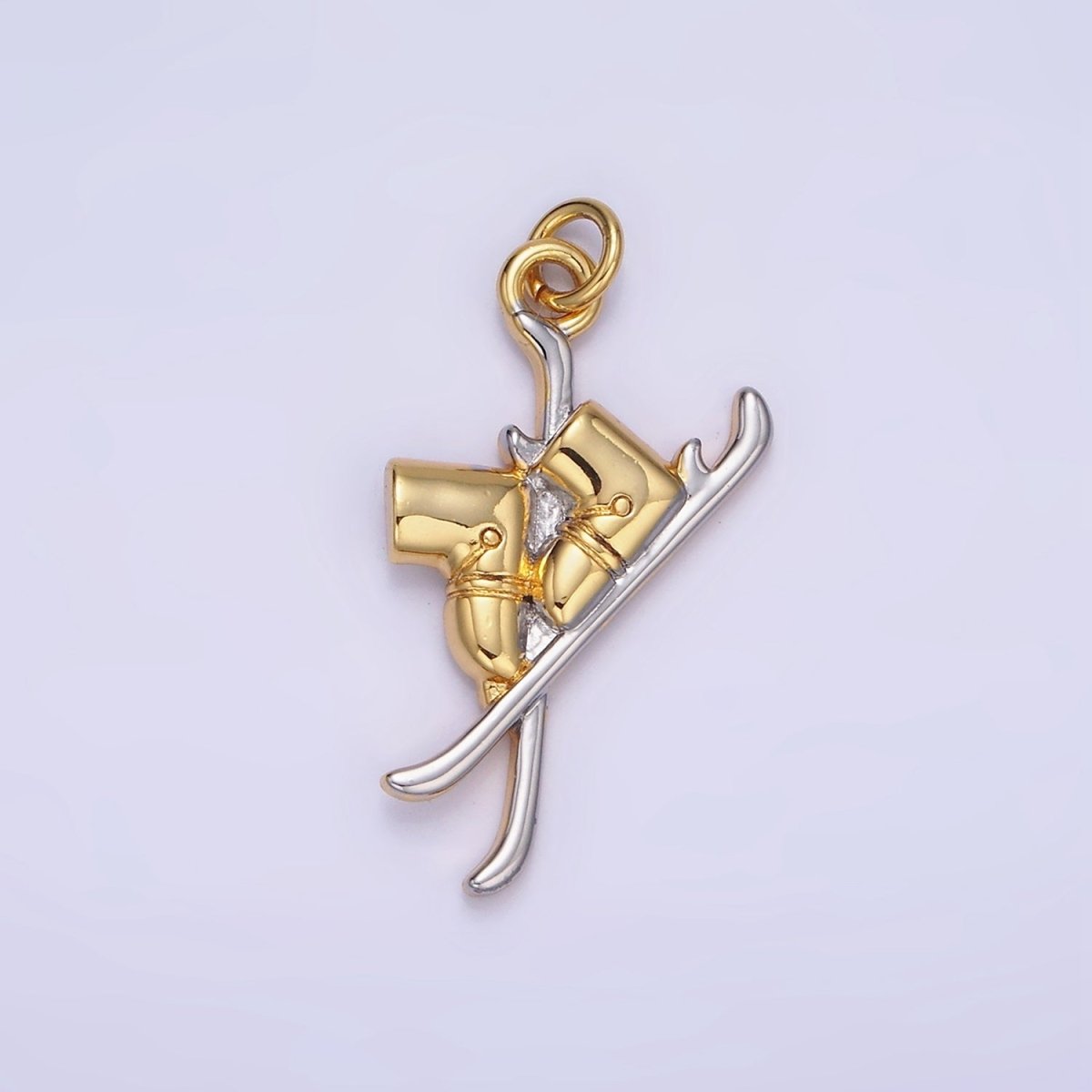 14K Gold Filled Snow Ski Boots Mixed Metal Charm | AG627 - DLUXCA