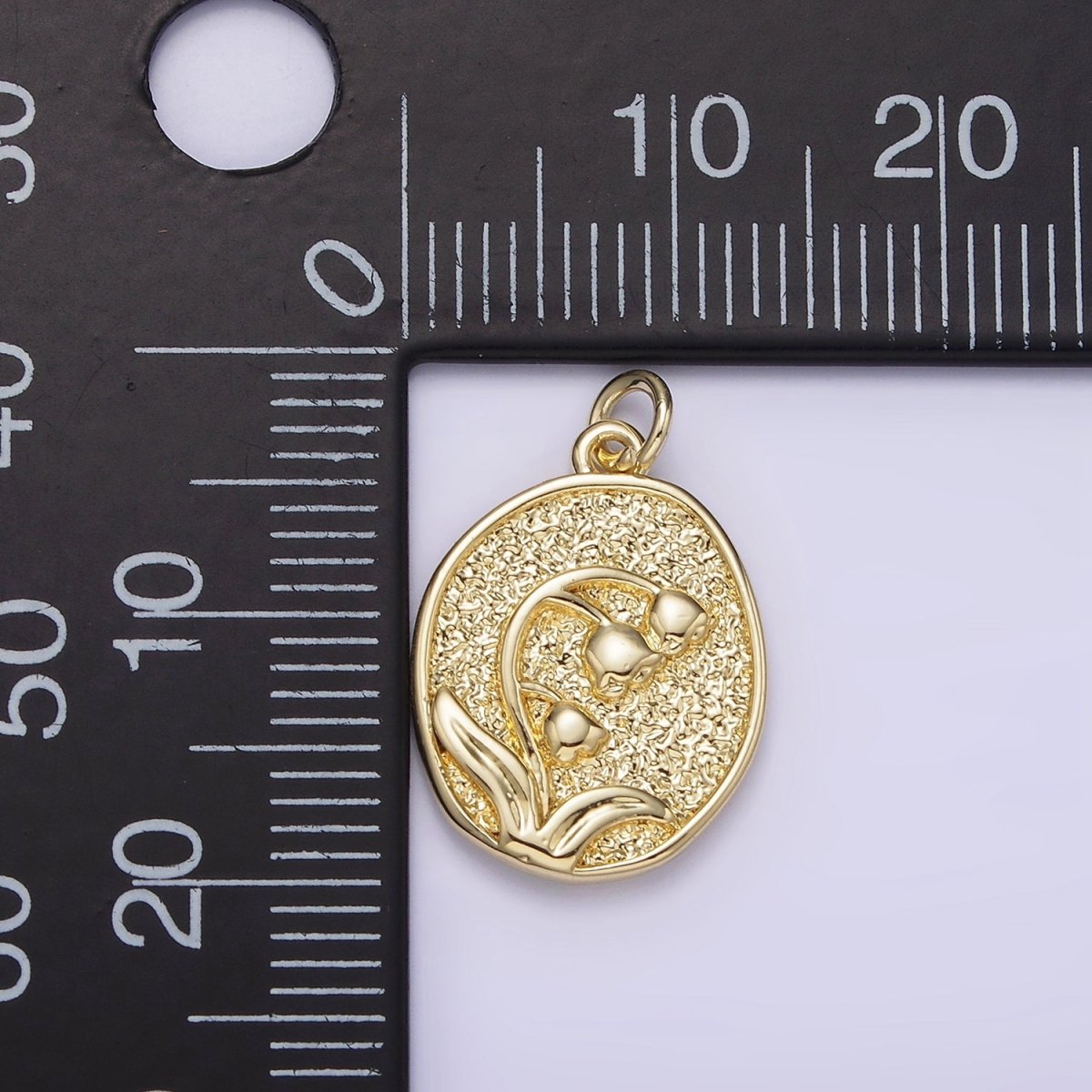 14K Gold Filled Snowdrop January Birth Flower Hammered Stamped Personalized Double Sided Charm | AG227 - DLUXCA