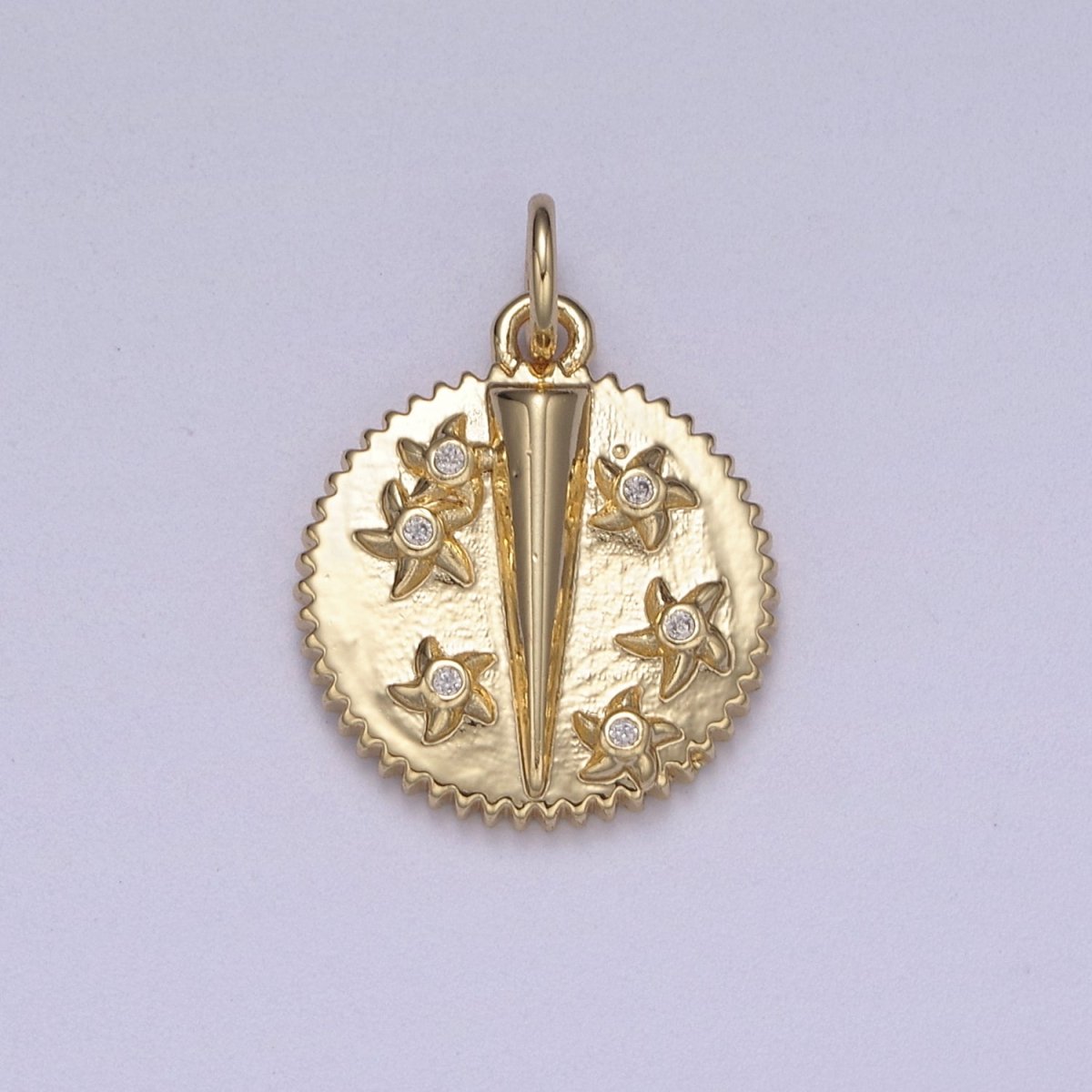 14K Gold Filled Spiral Celestial Star CZ Edged Spiked Round Charm | C332 - DLUXCA