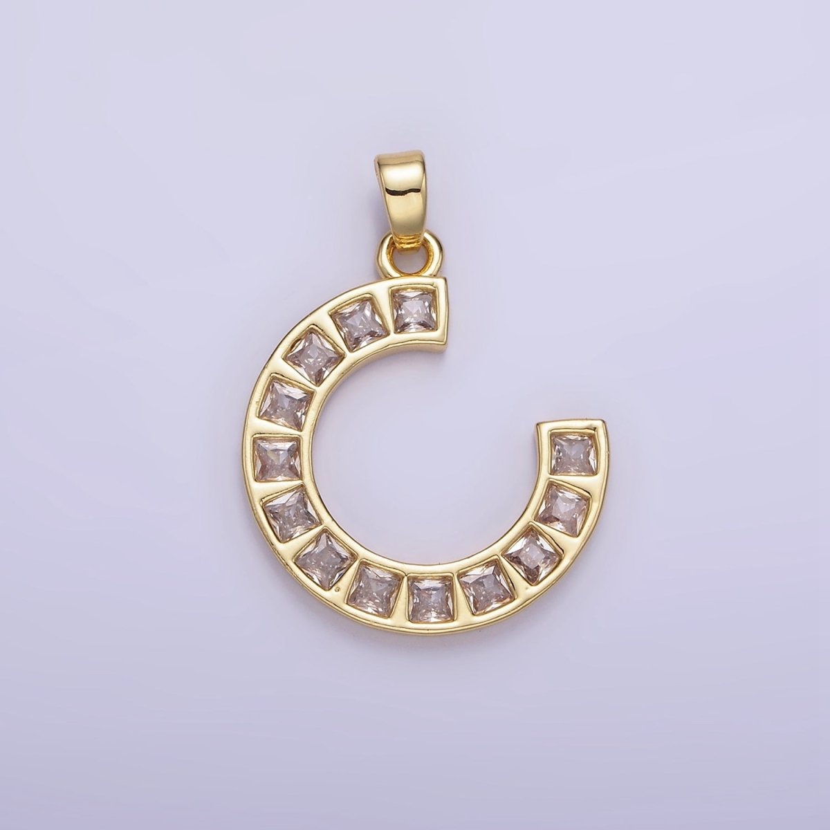 14K Gold Filled Square Baguette Circular Curved Pendant | AH143 - DLUXCA