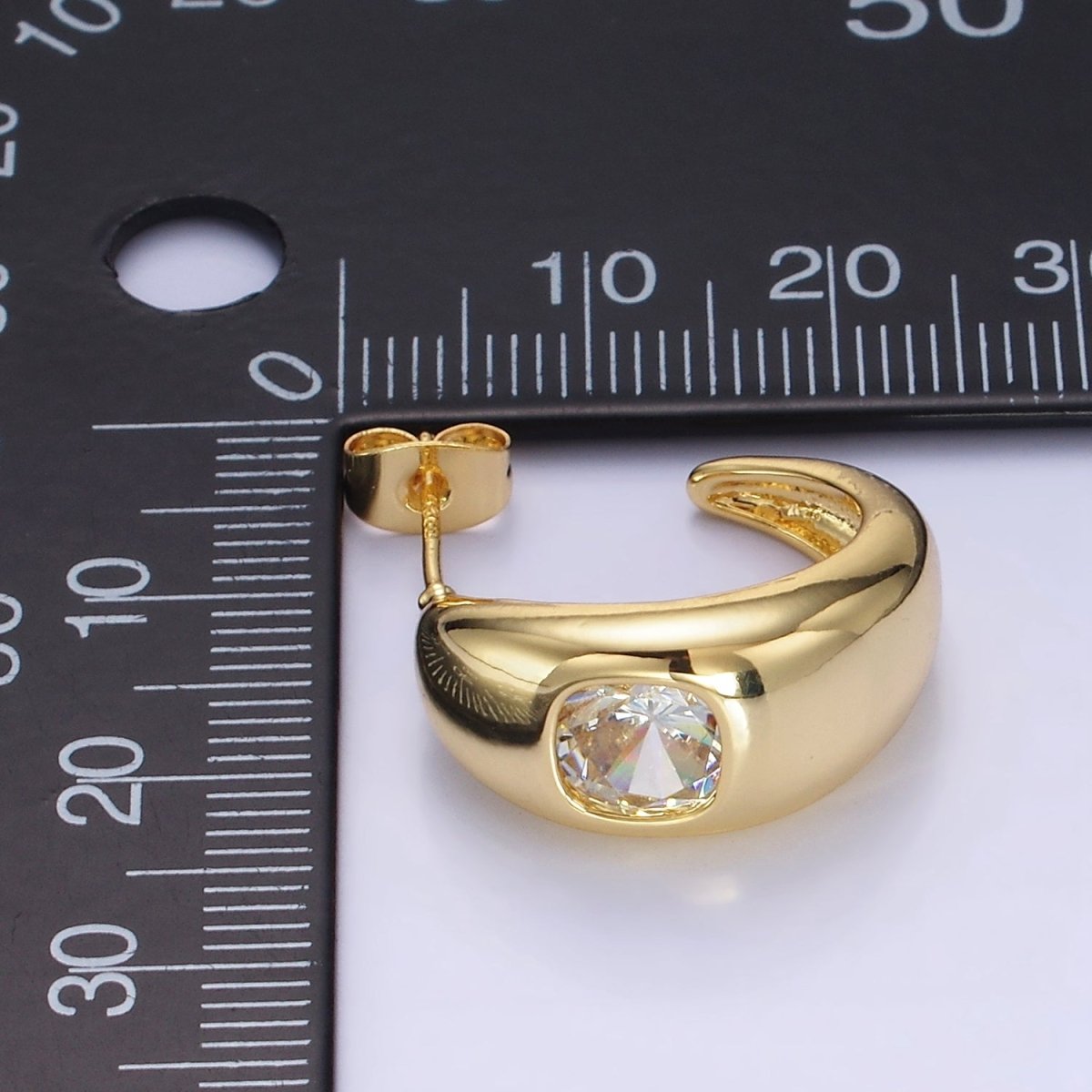 14K Gold Filled Square CZ Chubby C-Shaped Hoop Earrings | AB1402 - DLUXCA