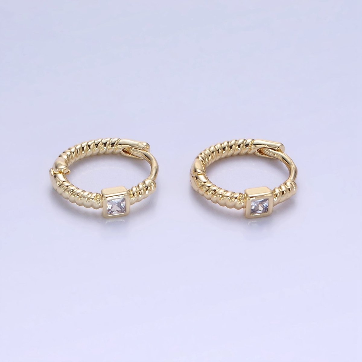 14K Gold Filled Square CZ Croissant Huggie Earrings | AB1329 - DLUXCA