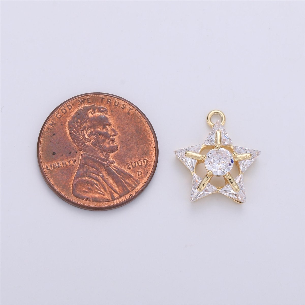 14k Gold filled Star Charms, Dainty Solitaire CZ Star Pendant for Necklace Bracelet Earring Jewelry Making Supply 16x14mm E-499 - DLUXCA