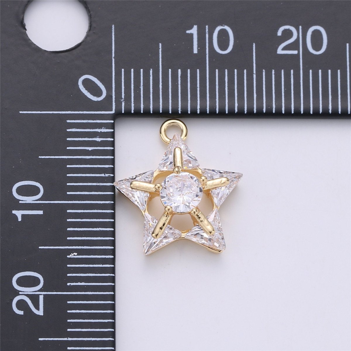 14k Gold filled Star Charms, Dainty Solitaire CZ Star Pendant for Necklace Bracelet Earring Jewelry Making Supply 16x14mm E-499 - DLUXCA