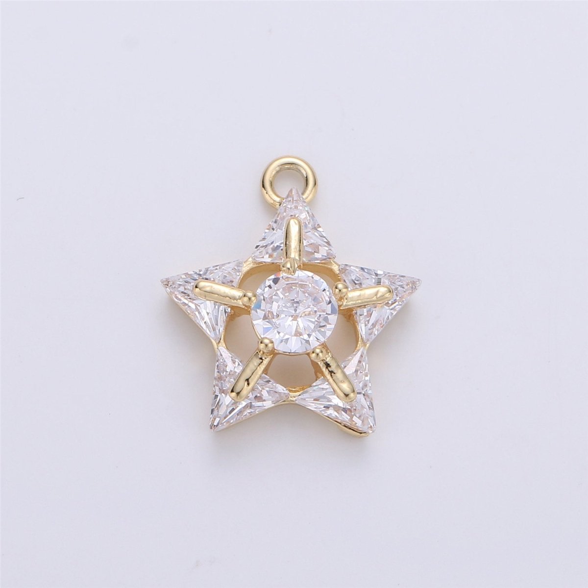 14k Gold filled Star Charms, Dainty Solitaire CZ Star Pendant for Necklace Bracelet Earring Jewelry Making Supply 16x14mm E-499 - DLUXCA
