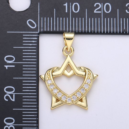 14K Gold Filled Star CZ Micro Pave Five Point Star Shape Pendant, Dainty Star Charm, Necklace Bracelet Charm Supply Component J-264 - DLUXCA