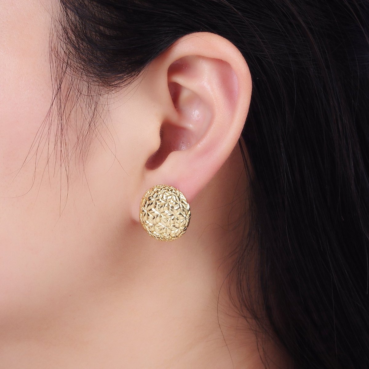 14K Gold Filled Star Multiband Round Stud Earrings in Gold & Silver | AB1288 AB1289 - DLUXCA