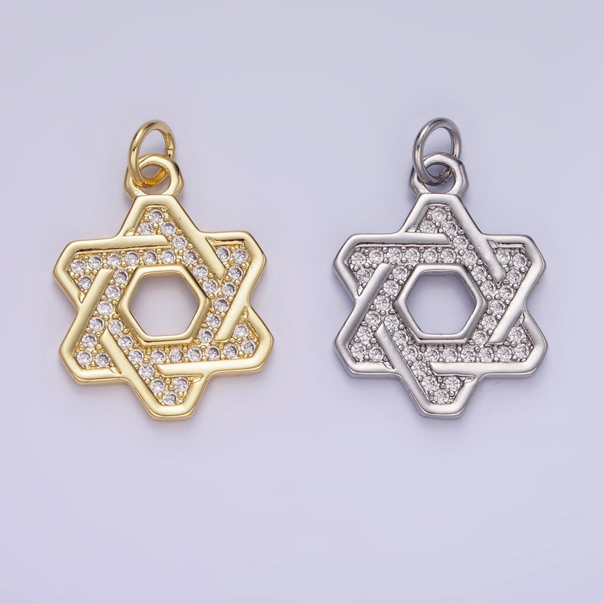 14K Gold Filled Star of David Micro Paved CZ Open Charm in Gold & Silver | AG648 - DLUXCA