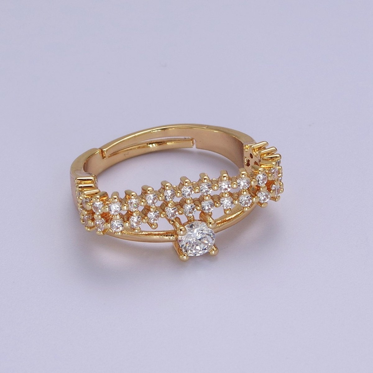 14k Gold Filled Statement Ring, CZ Micro Pave Ring, Everyday Ring, Open Adjustable Ring S-536 - DLUXCA