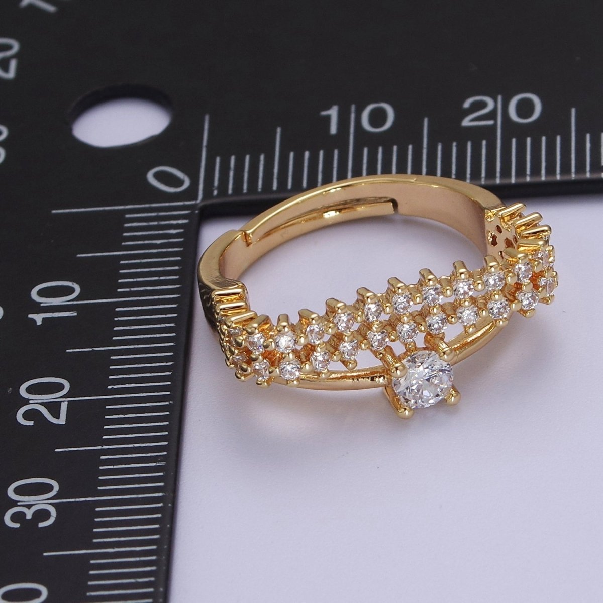 14k Gold Filled Statement Ring, CZ Micro Pave Ring, Everyday Ring, Open Adjustable Ring S-536 - DLUXCA