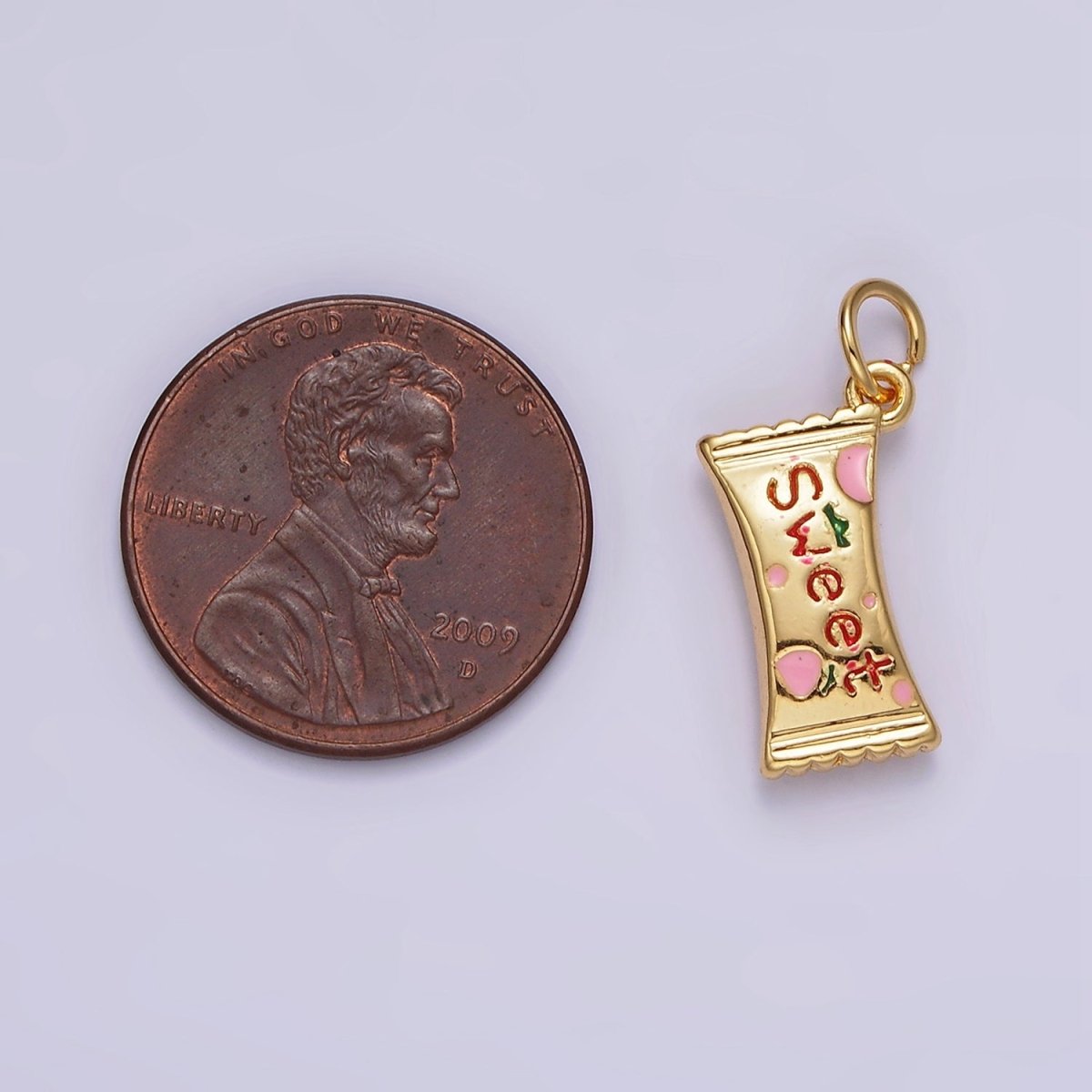 14K Gold Filled Strawberry "Sweet" Script Enamel Sack Puffed Add-On Charm | AG405 - DLUXCA