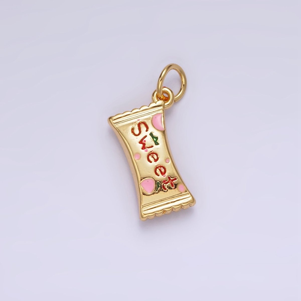 14K Gold Filled Strawberry "Sweet" Script Enamel Sack Puffed Add-On Charm | AG405 - DLUXCA