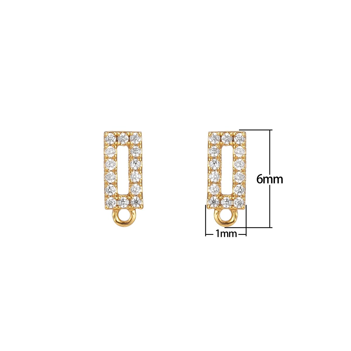 14K Gold Filled Stud Earring with Open Link CZ Micro Pave Rectangle Ear Studs for Earring Component Supply L-325 - DLUXCA