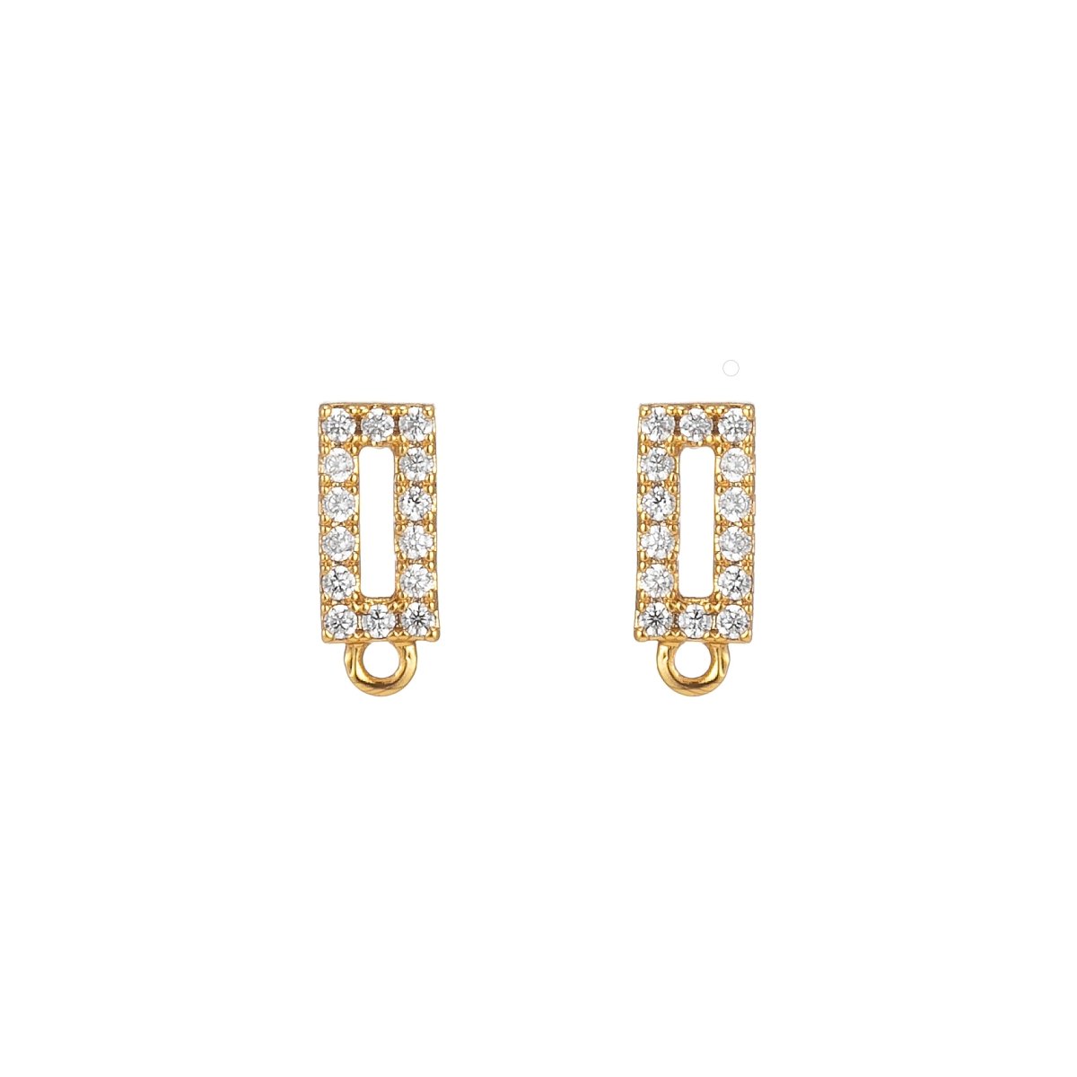 14K Gold Filled Stud Earring with Open Link CZ Micro Pave Rectangle Ear Studs for Earring Component Supply L-325 - DLUXCA