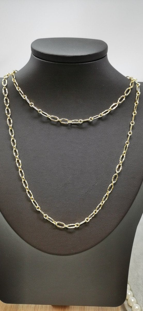 14K Gold Filled Sunburst Paperclip Double Layering 29.5 Inch Chain Necklace - DLUXCA