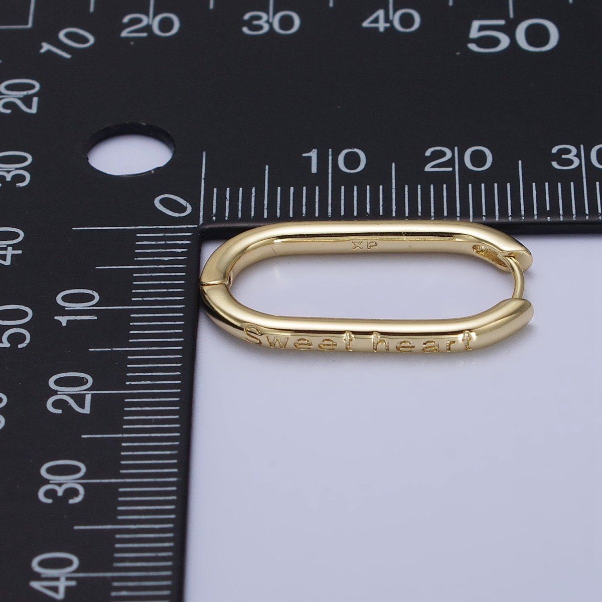 14K Gold Filled "Sweet heart" Engraved Oblong U-Shaped Hoop Earrings | AB434 - DLUXCA