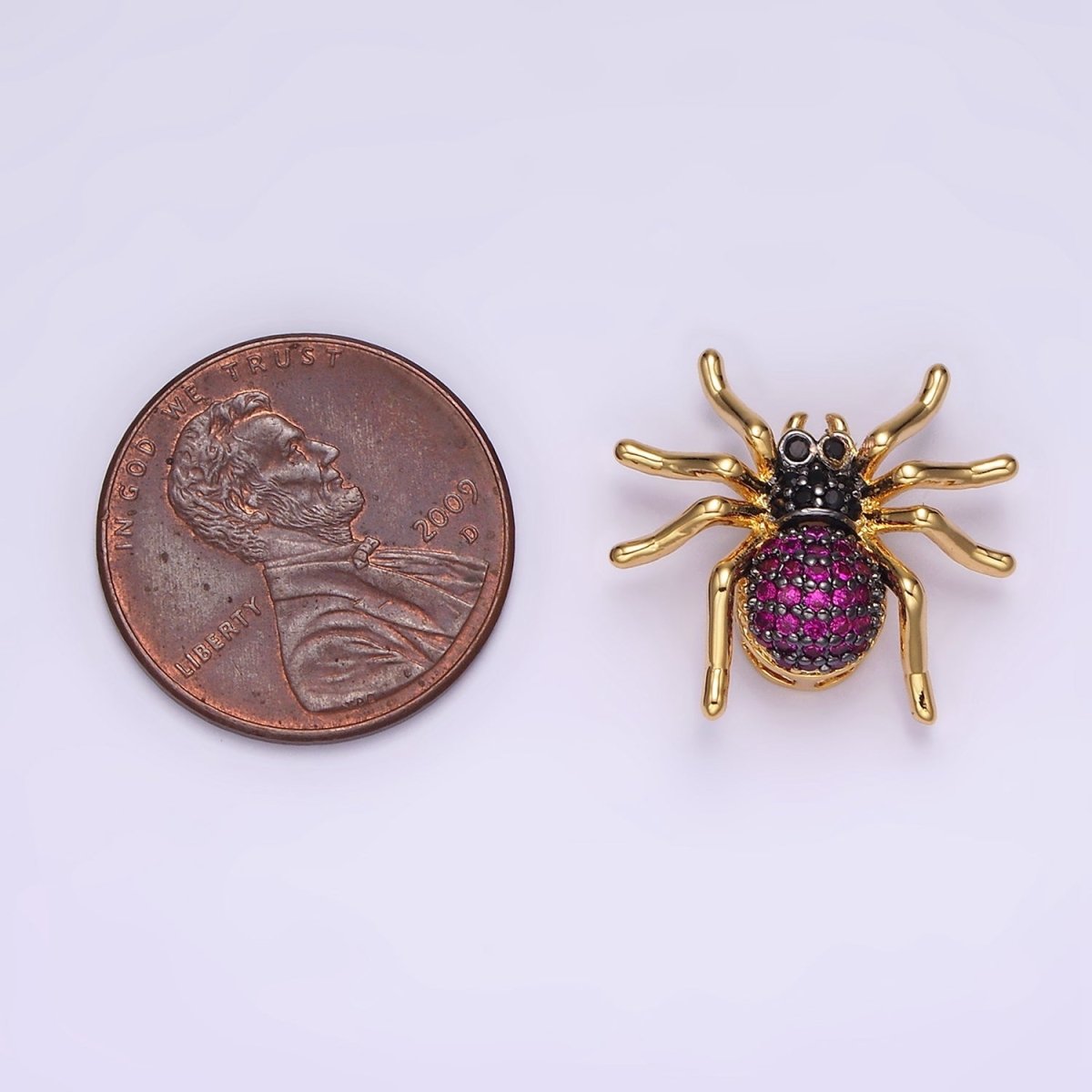 14K Gold Filled Tarantula Spider Insect Animal Fuchsia Micro Paved CZ Charm in Gold & Black | N-1845 N-1846 - DLUXCA