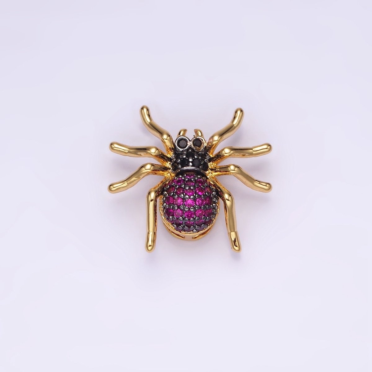 14K Gold Filled Tarantula Spider Insect Animal Fuchsia Micro Paved CZ Charm in Gold & Black | N-1845 N-1846 - DLUXCA