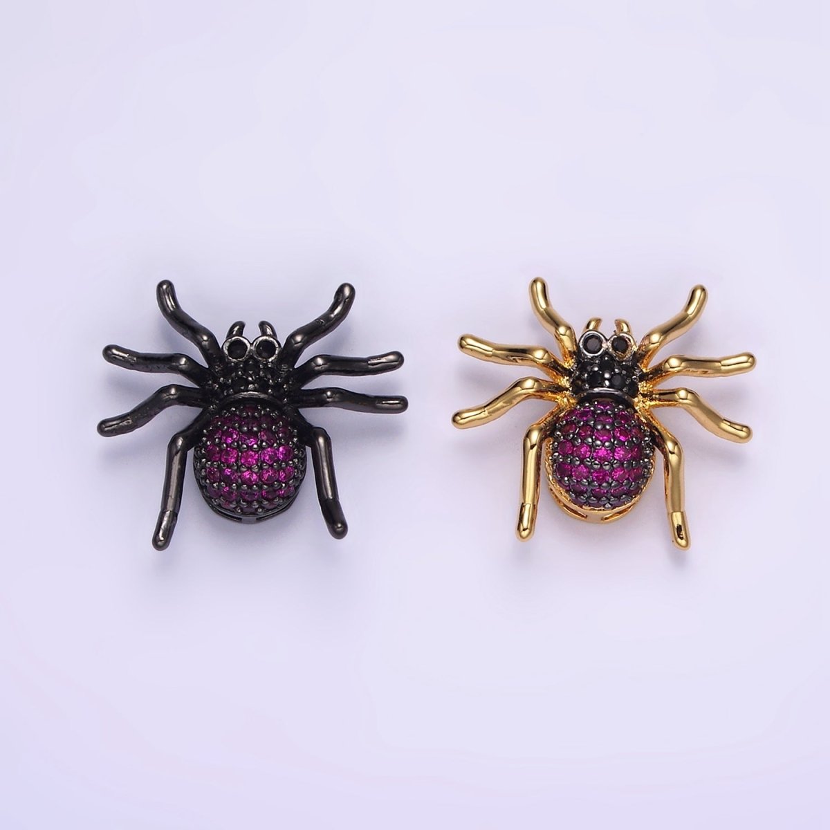 14K Gold Filled Tarantula Spider Insect Animal Fuchsia Micro Paved CZ Charm in Gold & Black | N-1845 N-1846 - DLUXCA