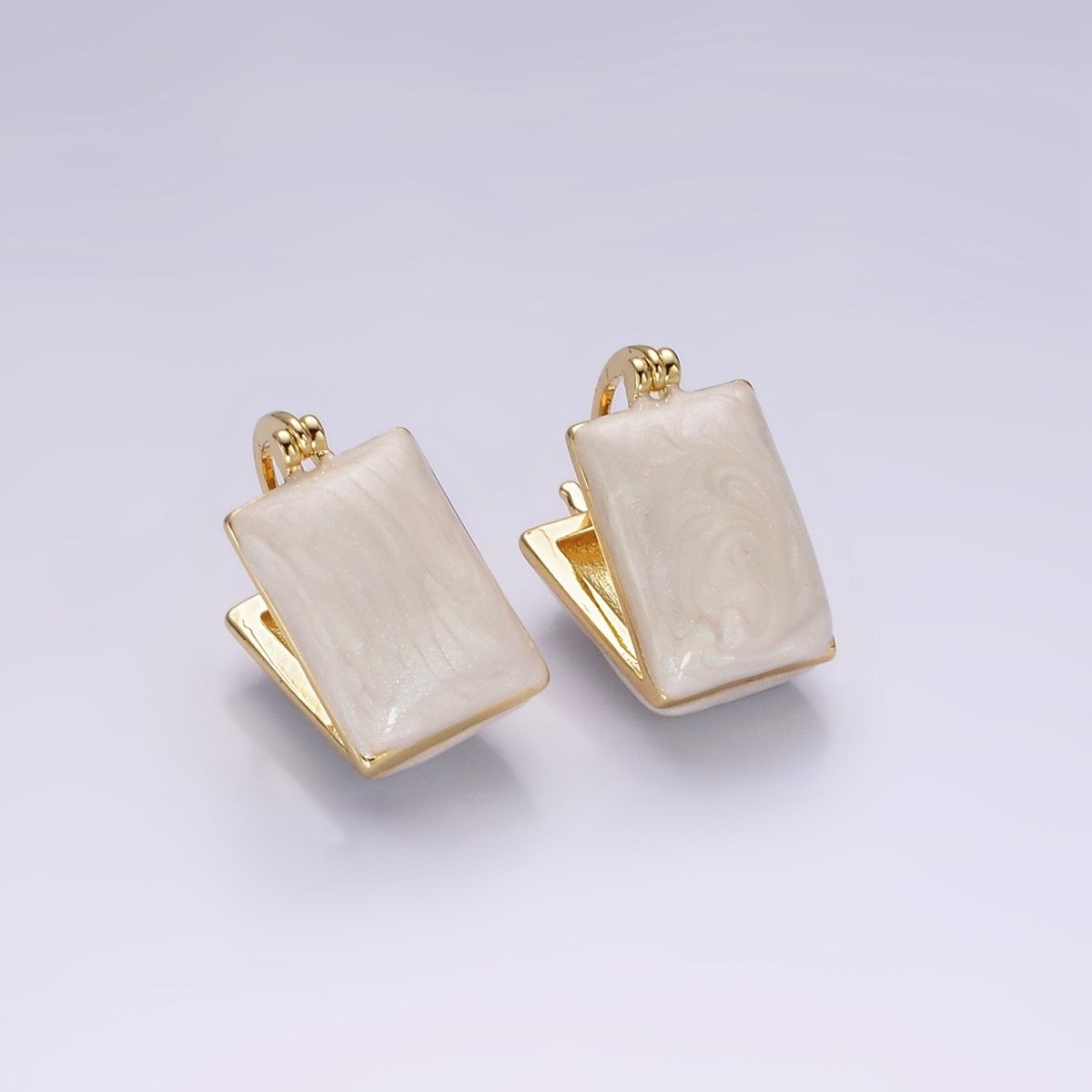 14K Gold Filled Teal, White Enamel Rectangle Triangle Latch Hoop Earrings | AE998 AE999 - DLUXCA