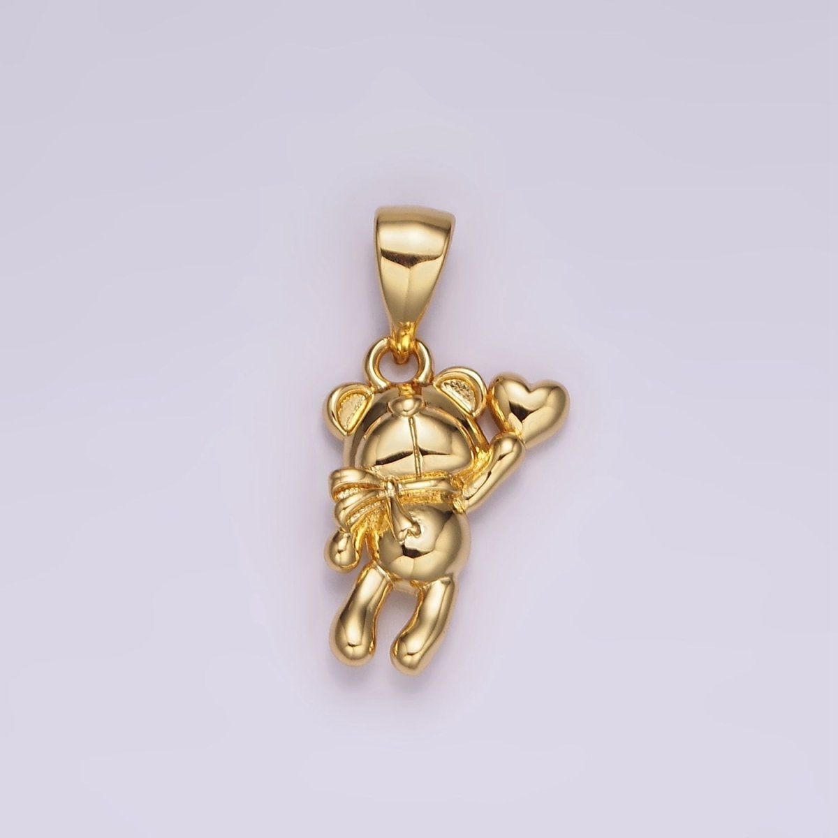 14K Gold Filled Teddy Bear Animal Scarf Heart Puffed Pendant in Gold & Silver | AH126 - DLUXCA