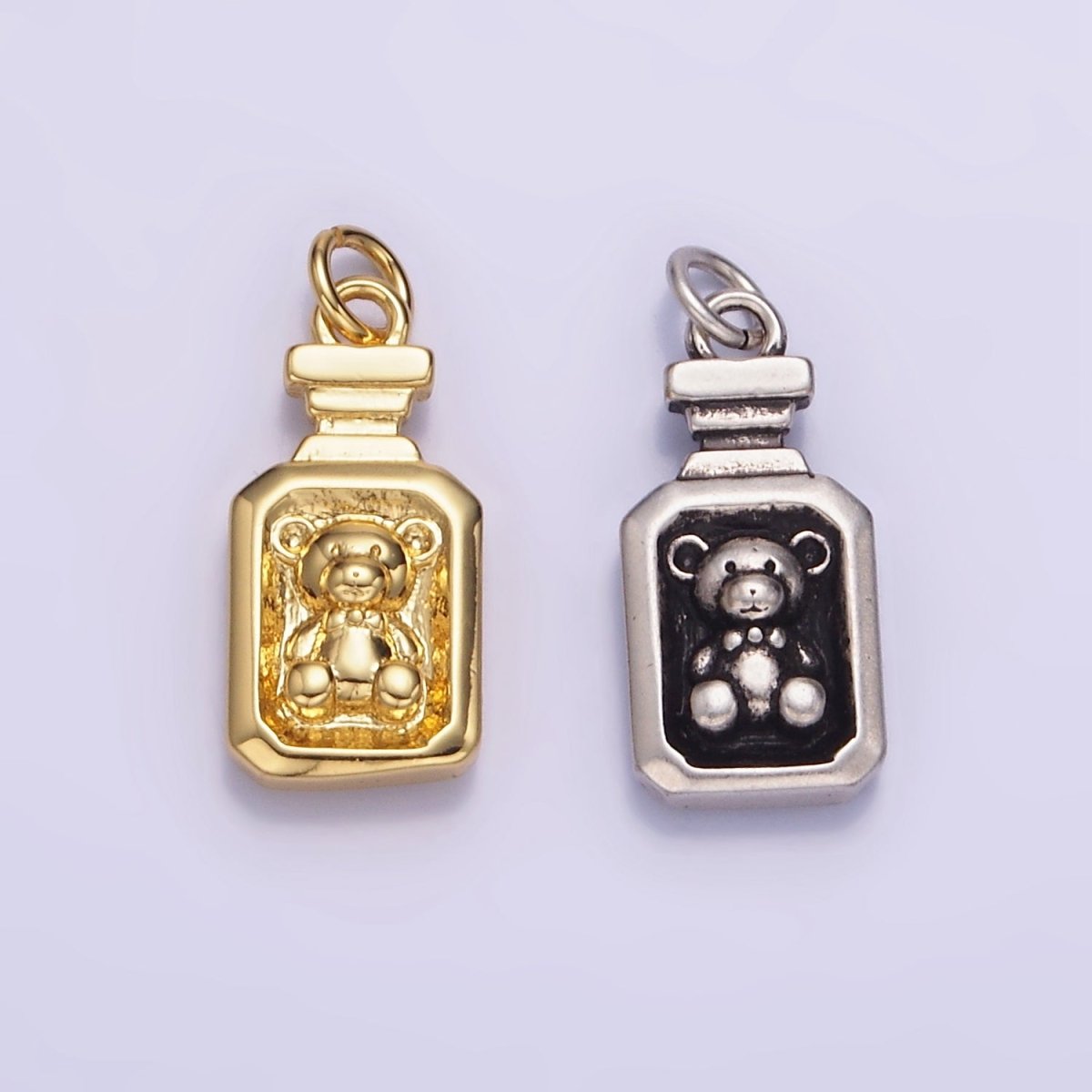 14K Gold Filled Teddy Bear Animal Tag Charm in Gold & Oxidized Silver | W526 - DLUXCA