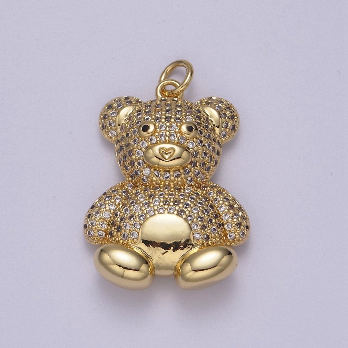 14K Gold Filled Teddy Charm Pendant CZ Teddy Bear, Pave Diamond Teddy Bear Pendant, Teddy for friend Kids Jewelry Charm C-114 - DLUXCA