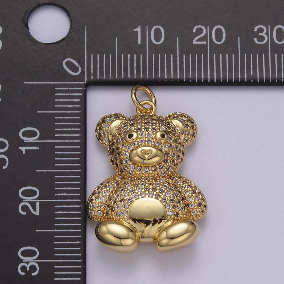14K Gold Filled Teddy Charm Pendant CZ Teddy Bear, Pave Diamond Teddy Bear Pendant, Teddy for friend Kids Jewelry Charm C-114 - DLUXCA