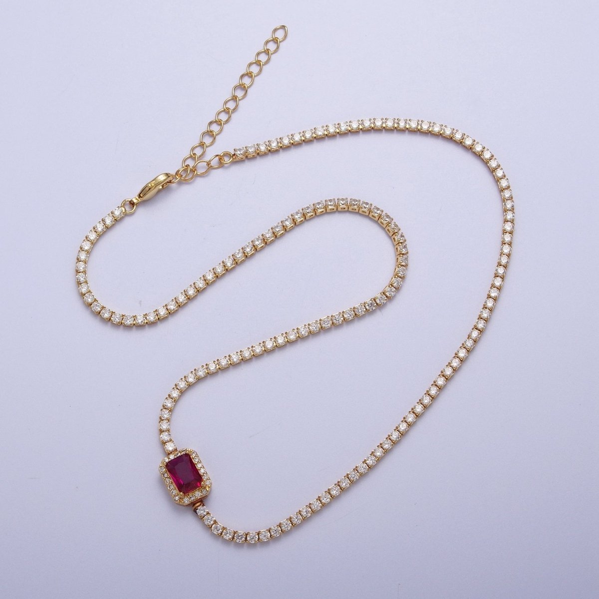 14k Gold Filled Tennis Necklace Chain with Color Emerald Cut Cz Stone for Layering Necklace | WA-1156 to WA-1159 Clearance Pricing - DLUXCA