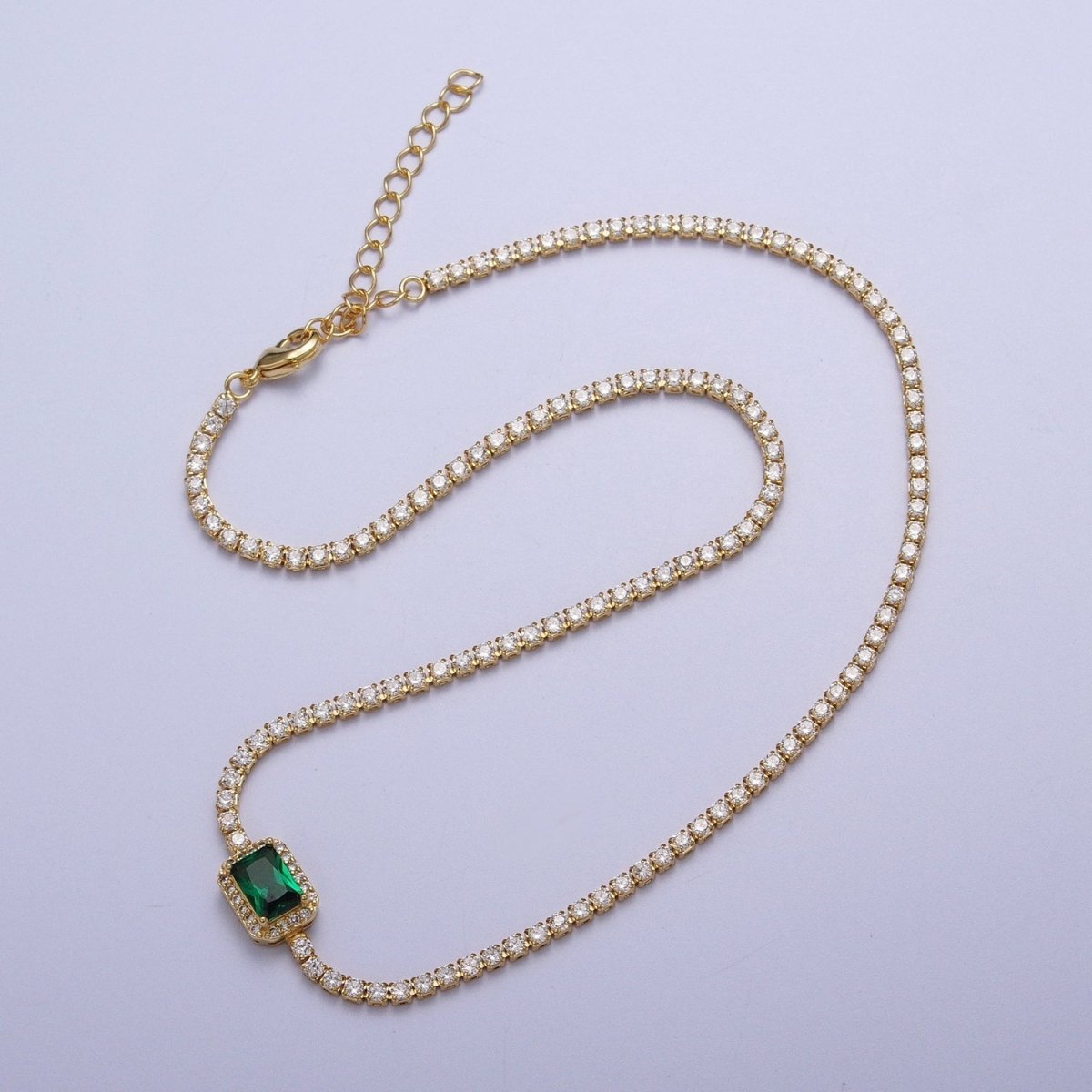 14k Gold Filled Tennis Necklace Chain with Color Emerald Cut Cz Stone for Layering Necklace | WA-1156 to WA-1159 Clearance Pricing - DLUXCA