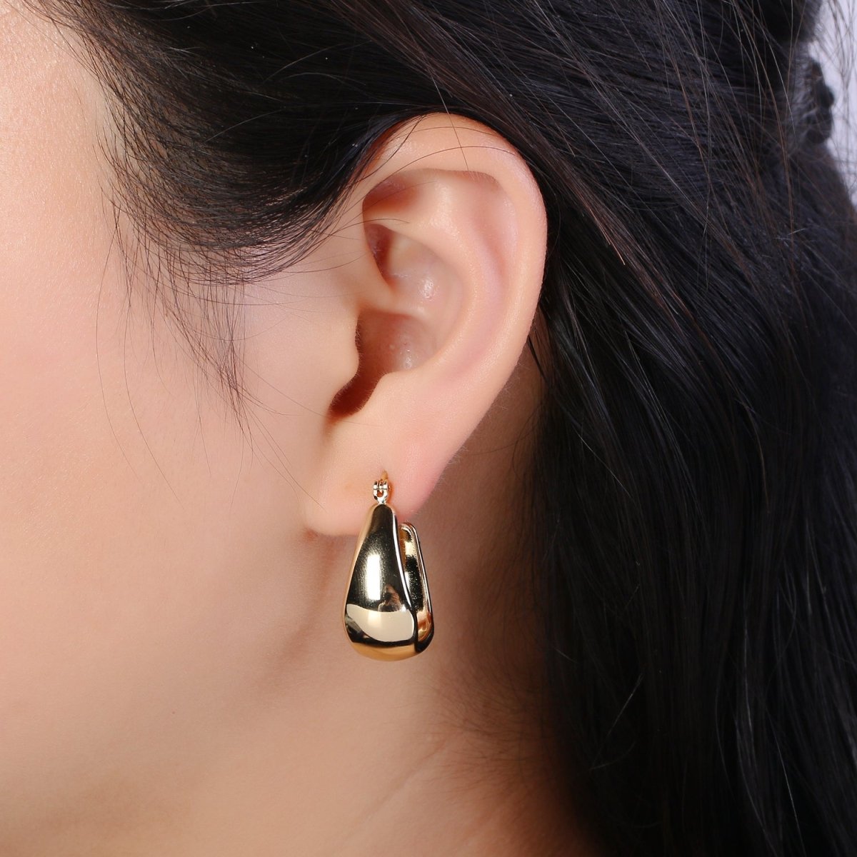 14K Gold Filled Thick Hoops - Gold Thick Hoop Earrings - Chunky Thick Hoops - Light Weight Hoops Dome Earring P-089 - DLUXCA