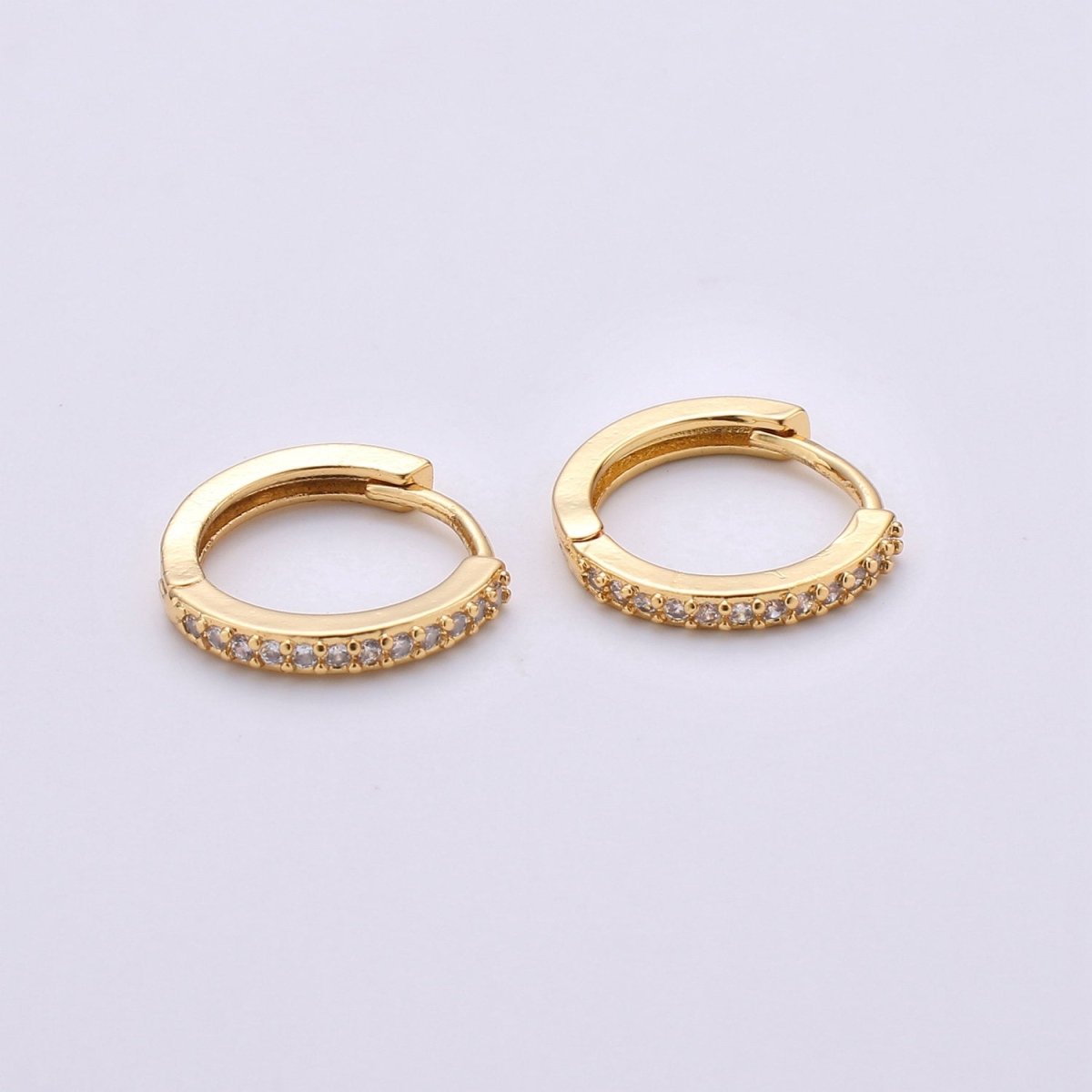 14k Gold Filled Thin Mini Ear Huggie Hoop Earrings, GOLD - micro pave cz cartilage hoops Earring K-498 K-499 - DLUXCA