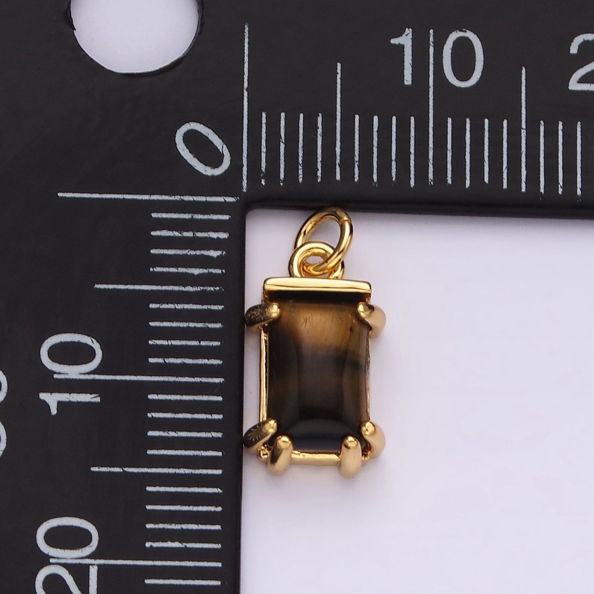 14K Gold Filled Tiger Eye Baguette Rectangular Charm | AC791 - DLUXCA