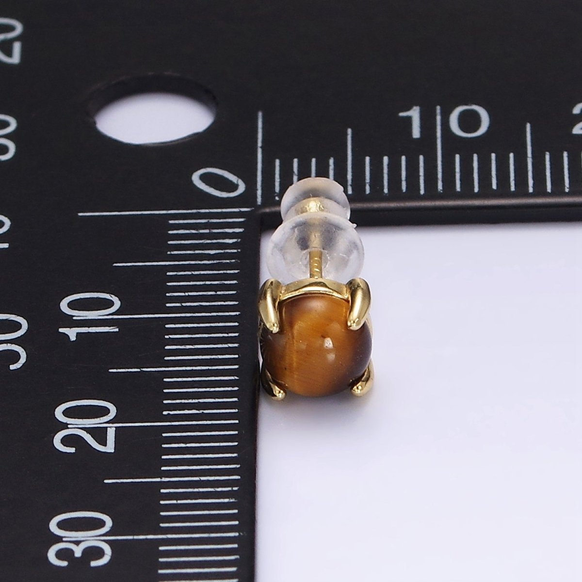 14K Gold Filled Tiger Eye Gemstone Oval Minimalist Stud Earrings | AE115 - DLUXCA